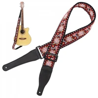 jacquard weave double fabric guitar strap flower pattern genuine leather ends with for acoustic electric guitar