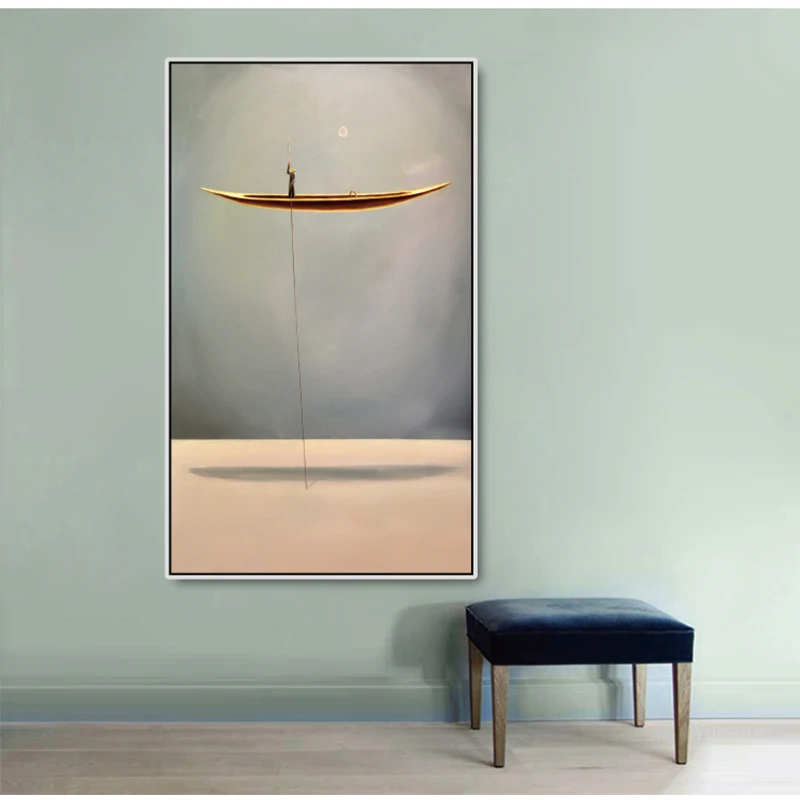 Новый китайский стиль золотая лодка природный пейзаж креативные картины на