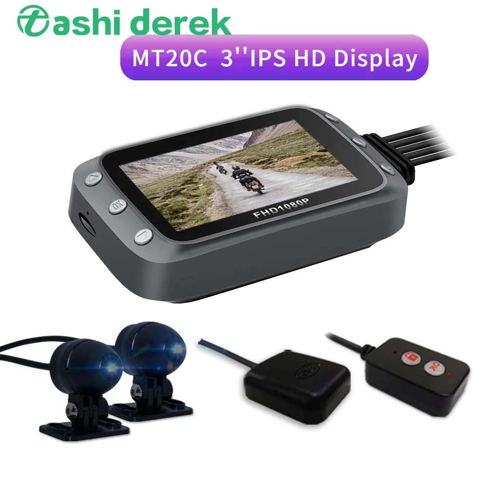 

MT20C 3''IPS HD Display 1080P Night Vision Waterproof Dual-lens Motorcycle Driving Recorder Connected WiFi for Real-time Sharing