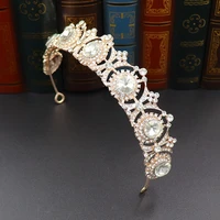 gold bridal tiara crown princess bride crystal diadem for women prom hair ornaments wedding bridal head jewelry accessories