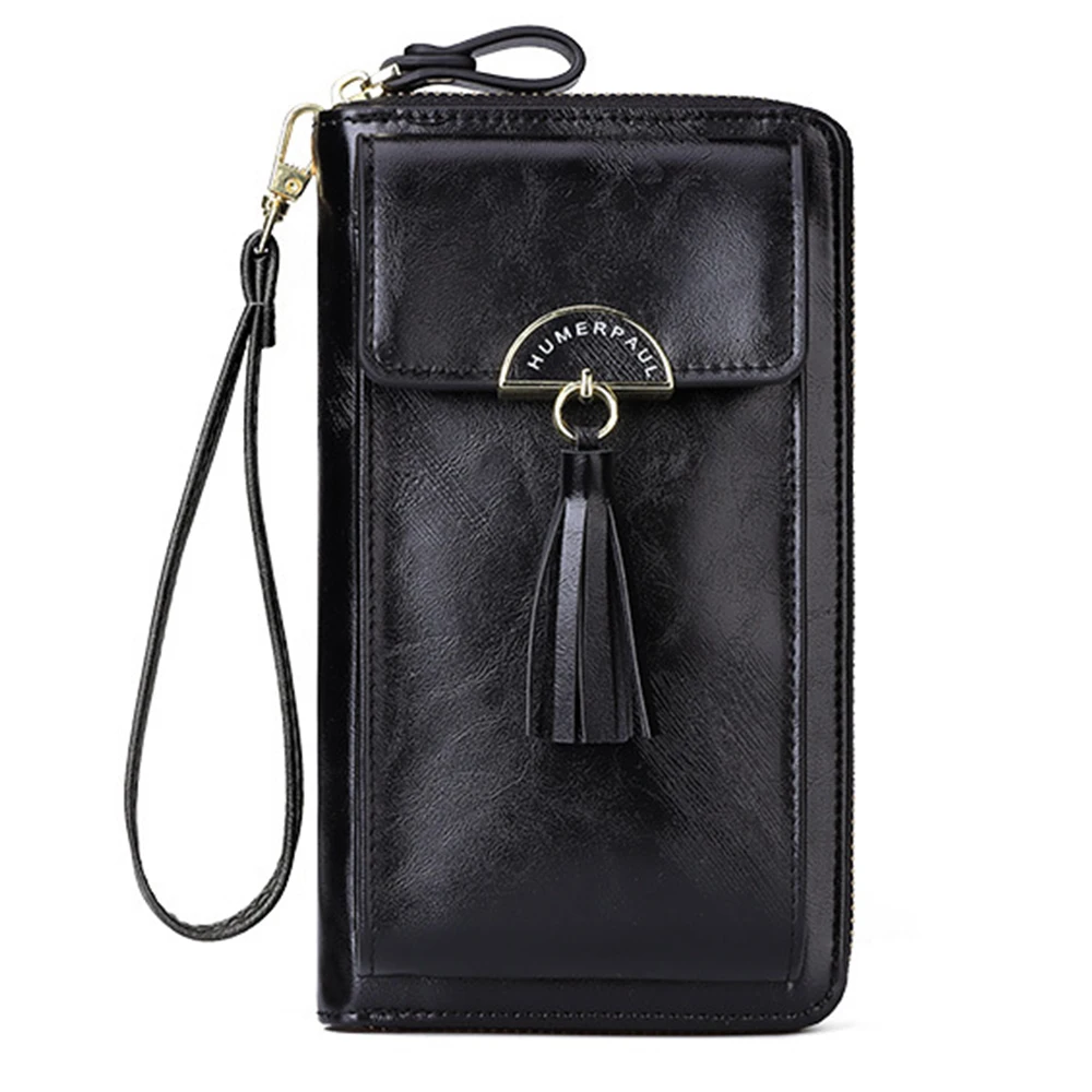 

2021 Women Retro Phone Purse Genuine Leather Bag Black Goth Purse