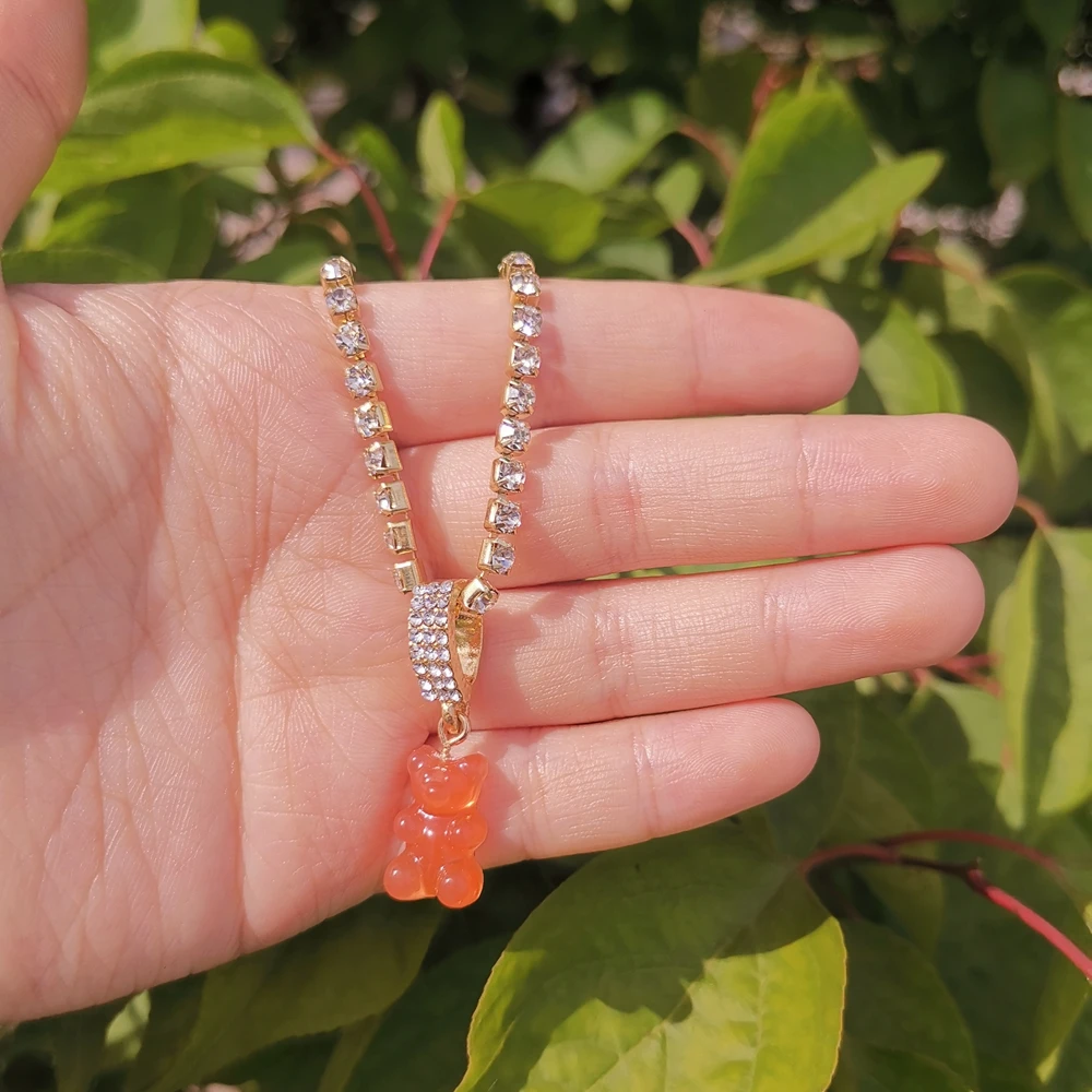 

BEAUTY LAYER Multicolor Resin Bear Pendant Necklace Charm Rhinestone Chain Necklaces for Women Party Jewelry Accessories