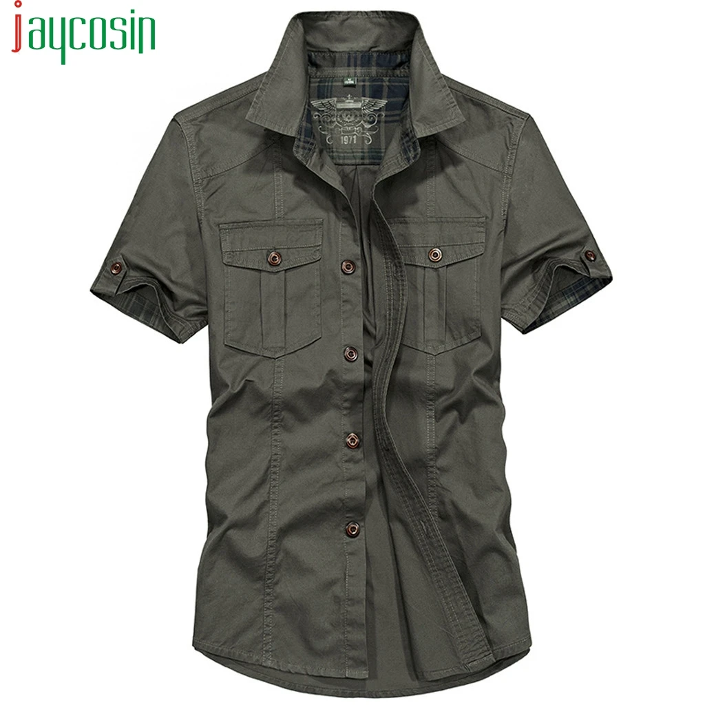 Мужская рубашка с карманами повседневная Однотонная короткими рукавами на