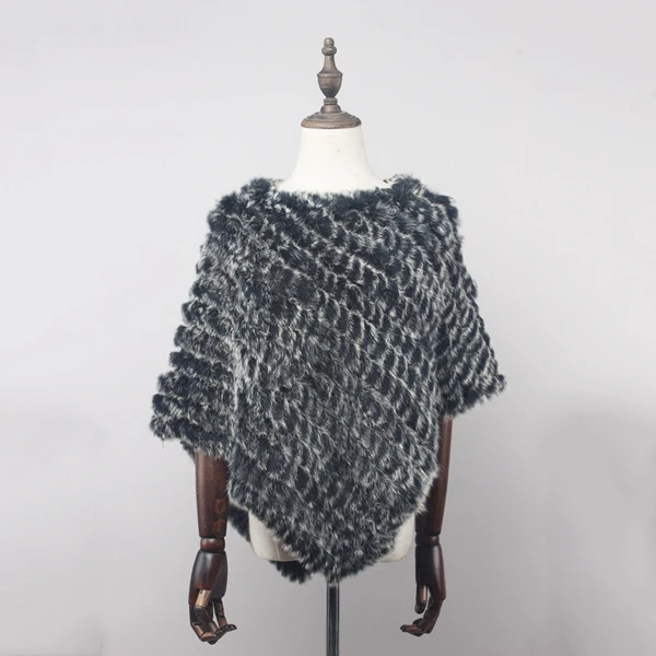 Frosted VISI HOP/модное Стильное женское пончо с натуральным кроличьим мехом, Вязаная Шаль, качественная накидка VS5201 - Цвет: Frosted