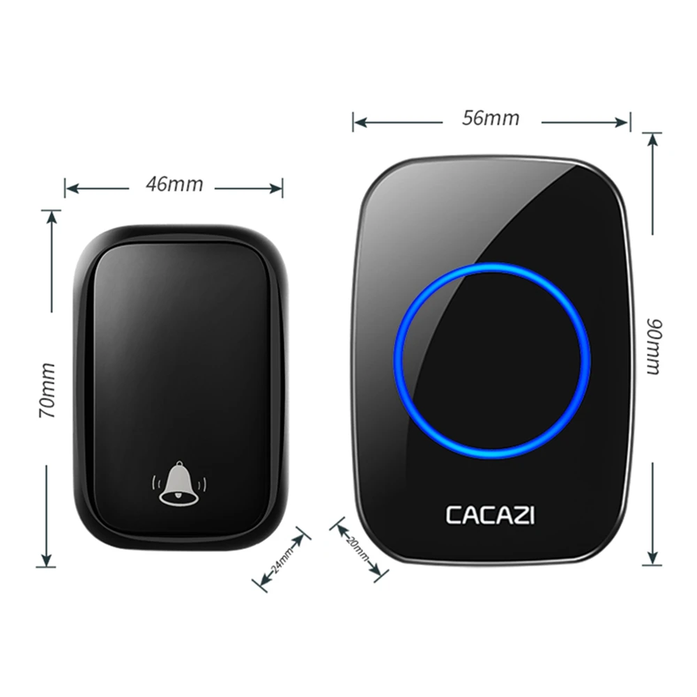 

CACAZI Wireless No Battery Required Doorbell Self-powered Transmitter Intelligent Home Call Ring Bell US EU UK AU Plug Receiver