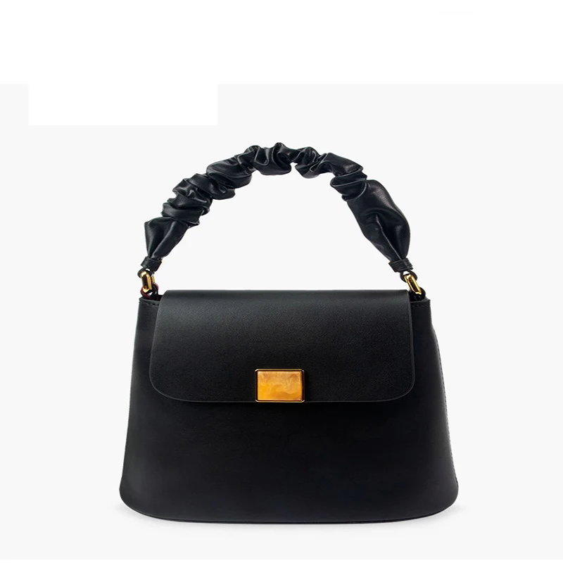 

2021 New Temperament Fashion Simple Handbag Trend Luxury Cowhide Fold Handle Bucket Bag Large Capacity Diagonal Bag