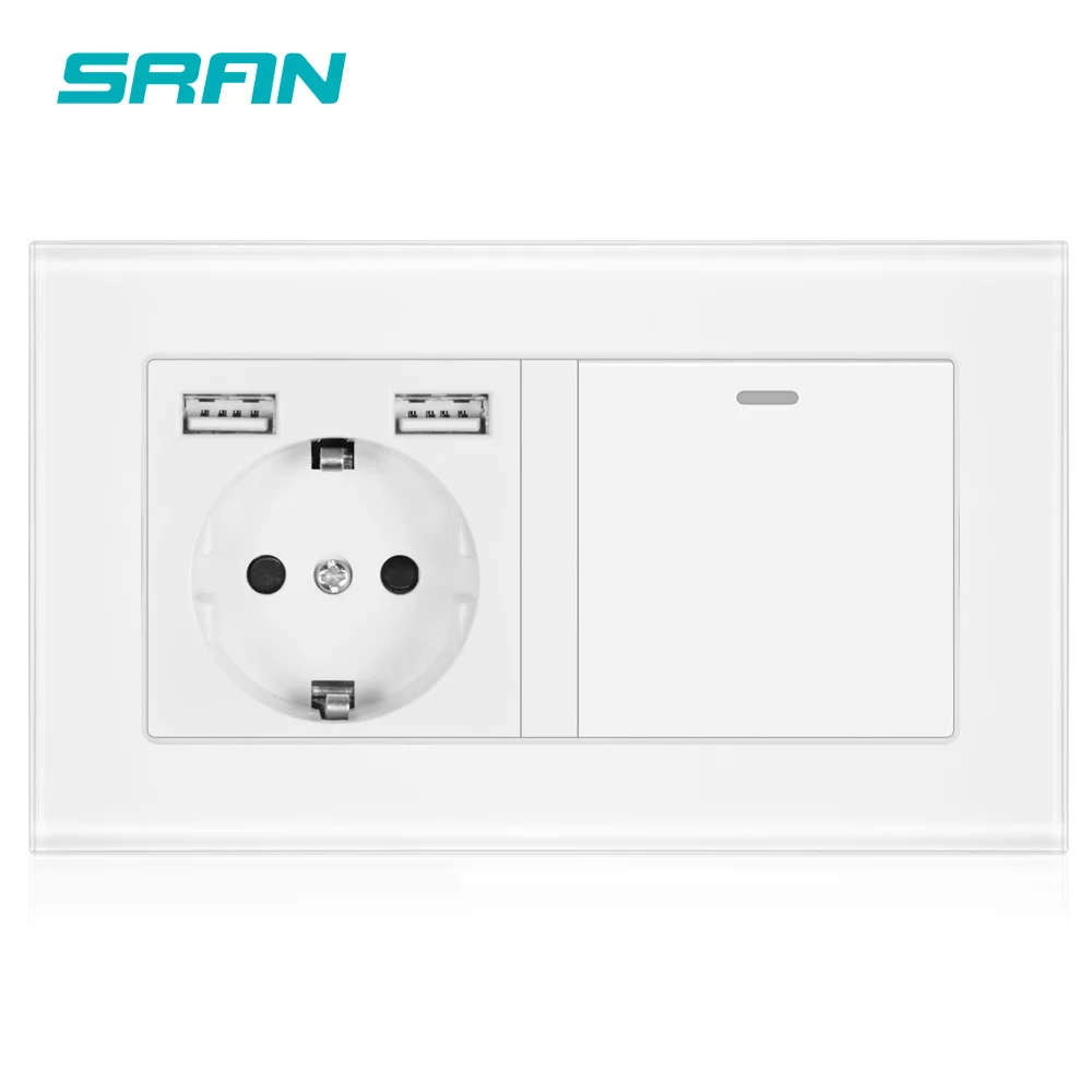 SRAN Европейская Сетевая розетка с кулисный переключатель 220v 16A Розетка usb 146*86