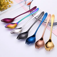 stainless steel fruit vegetable fork spoon long handle tableware ice cream dessert utensils kitchen multifunction colorful spork