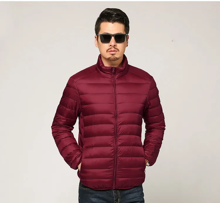 Red wine Multi-color Winter Fashion Brand Ultralight Duck Down Jacket Men Hooded Streetwear Light Feather Waterproof Warm Coat 4XL - Цвет: Red wine