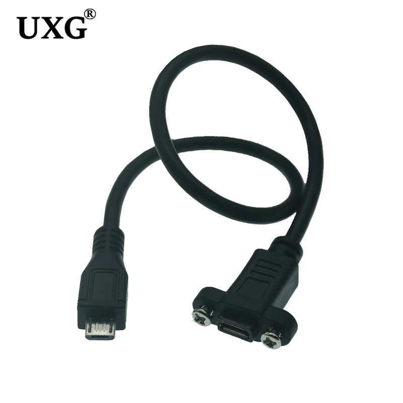 

Micro USB USB 2.0 Male Connector to Micro USB 2.0 Female Extension Cable Pitch 17.5mm With screws Panel Mount Hole 0.25m