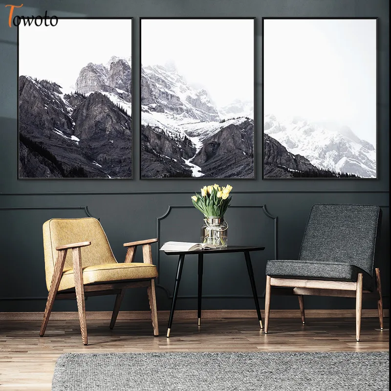 Настенный постер в скандинавском стиле с изображением пейзажа снега и гор