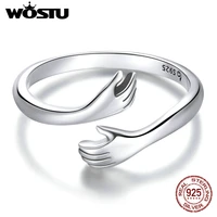 wostu 925 sterling silver hug hands ring simple design finger ring for women elegant silver jewelry ctr176