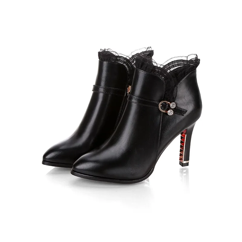 New Super High  Pointed Toe Antumn/Winter Women Boots Solid Ladies Shoes Zippers Office Female Ankle Booties Short Plush