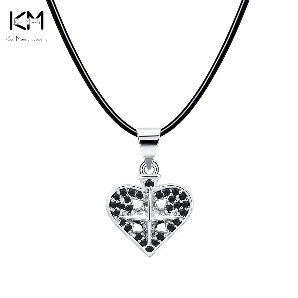 

KISS MANDY Vintage Black Heart Pendant Necklaces Leather Chain Choker Necklace For Women Gift Brass Fashion Party Jewelry ON185