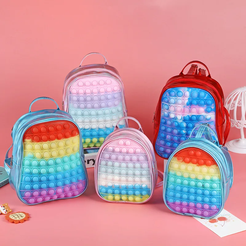 

Радужный полиуретановый рюкзак с пузырьками, детские игрушки для снятия стресса, Детский рюкзак для книг, сенсорный пресс, школьный рюкзак ...