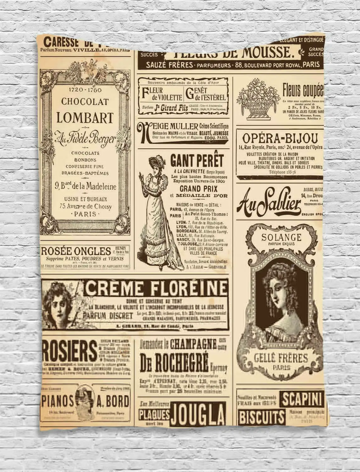 

Vintage Tapestry Historic French Journal Print Wall Hanging Decor