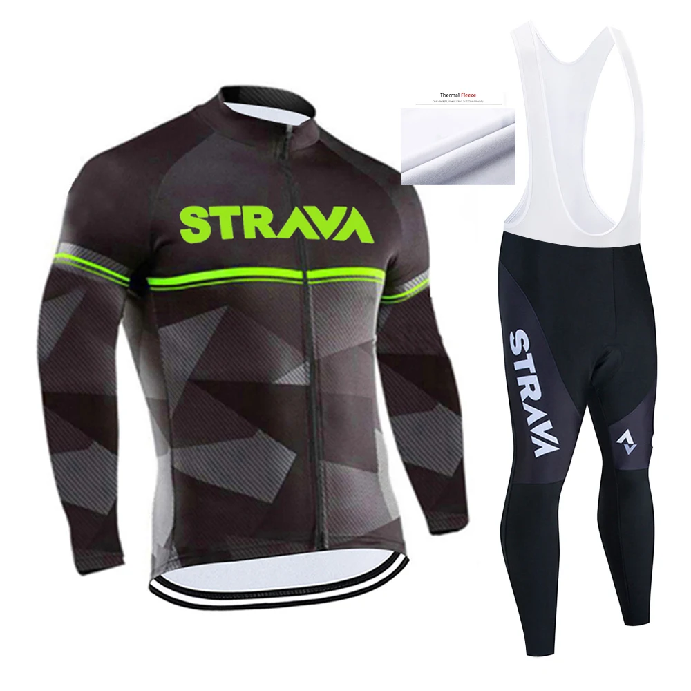 

Зимние теплые флисовые велосипедные костюмы STRAVA, комплект велосипедных Джерси, спортивная одежда для горных велосипедов, одежда для езды н...