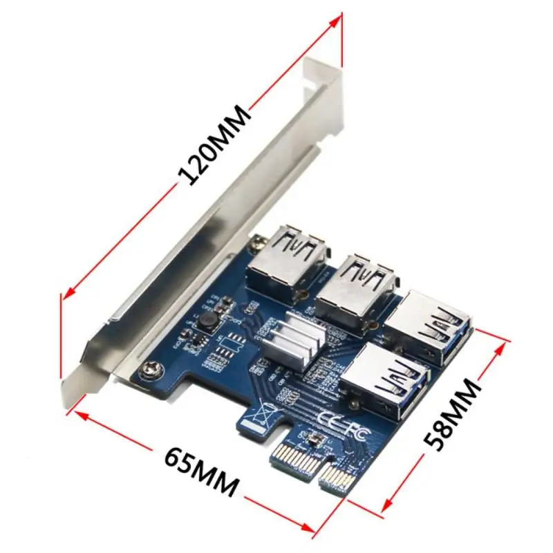 

PCIE PCI-E PCI Express Riser Card 1x To 16x 1 To 4 USB 3.0 Slots Multiplier Hub Adapter For Bitcoin Mining Miner BTC Devices