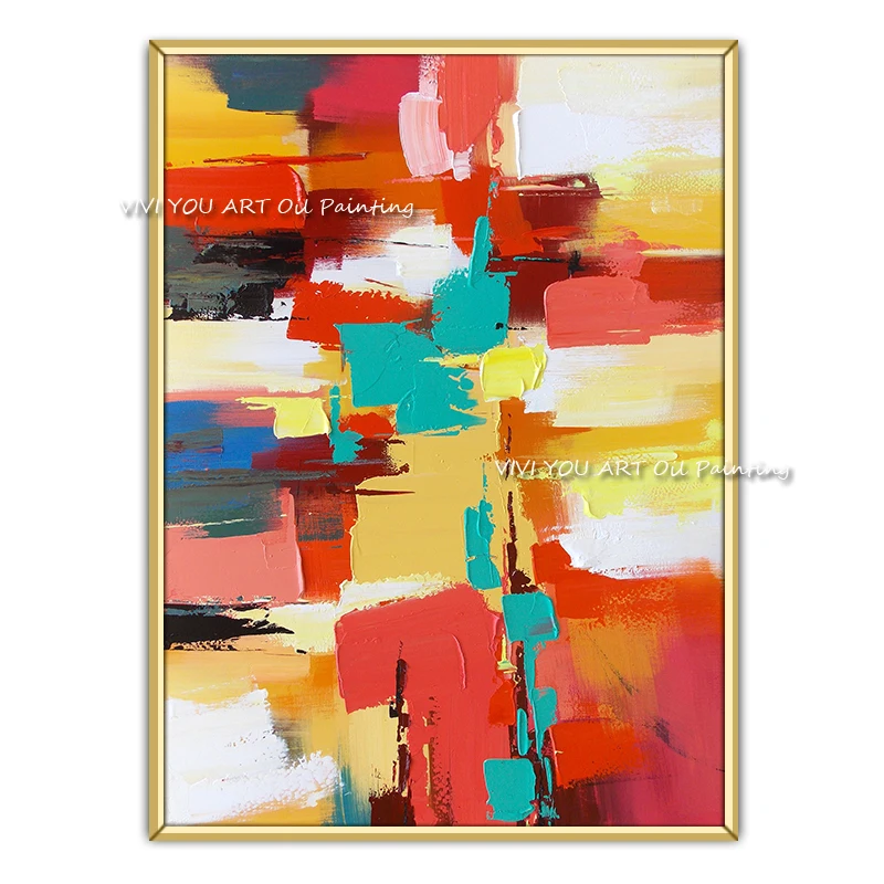

Knife Red and Yellow Blue Abstract Oil Painting on Canvas Nordic Hand-painted Wall Art Pictures for Living Room Decor