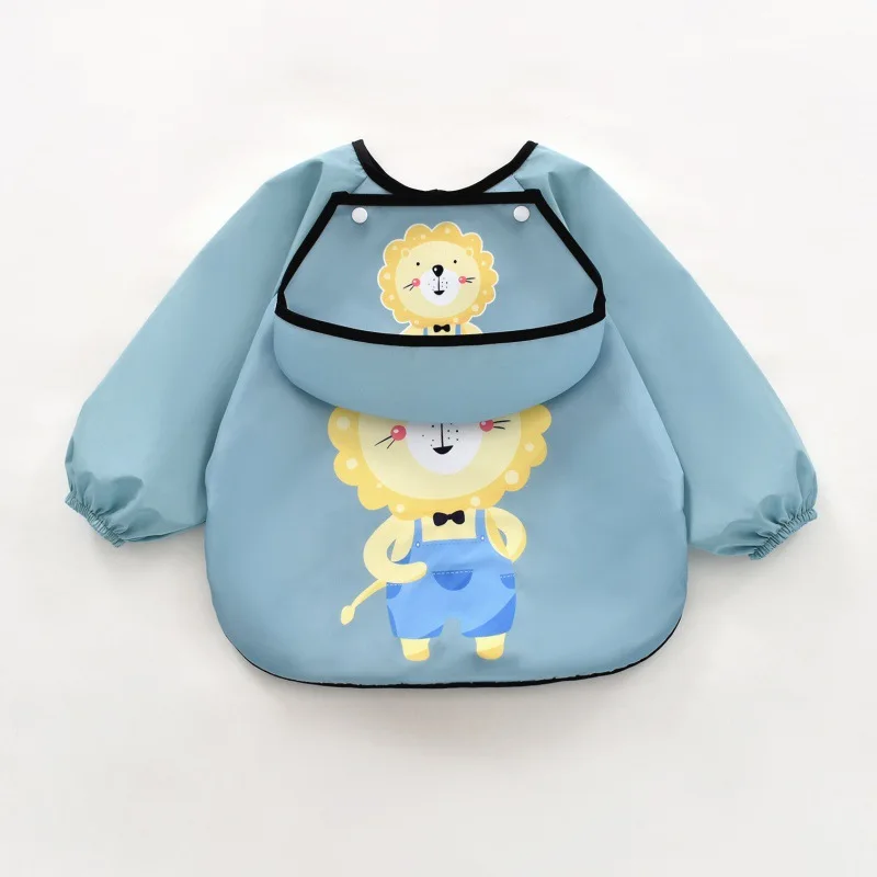 

Autumn and Winter Child Waterproof and Dirt-proof Apron Cartoons Baby Eating Bibs Flip Pockets Fashion Removable Clothing