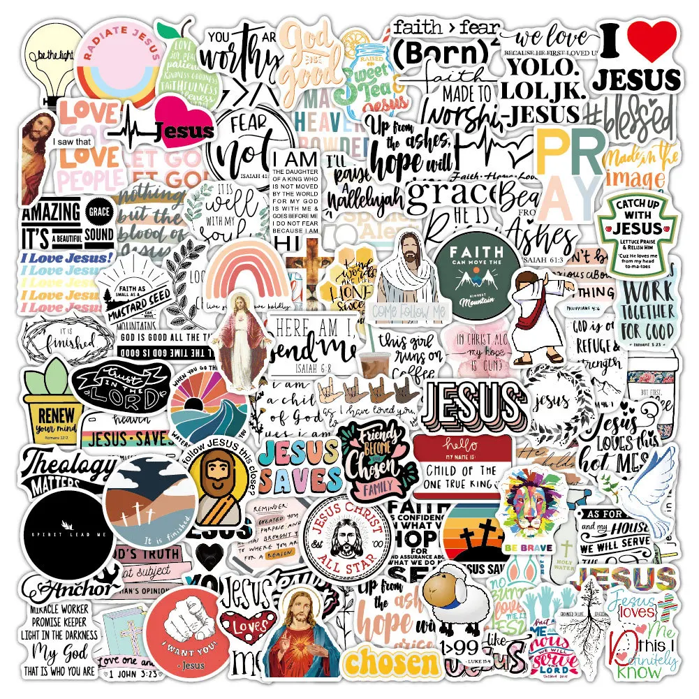 

100PCS Religious Sticker Pack Jesus Bible Faith Christian Stickers Cross Wisdom Words Decals Vinyl Stickers For Water Bottles