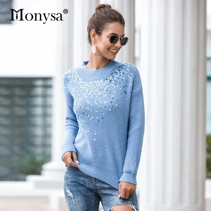 Женские свитера осень зима 2019 Новое поступление Мода блесток вязанный женский