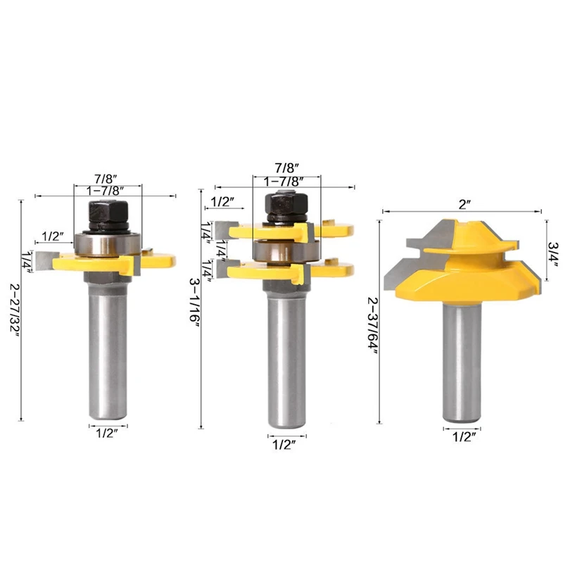 3 шт. 1/2 для конических фрез концевых в сборе вырезания гребней и 45 градусов замок