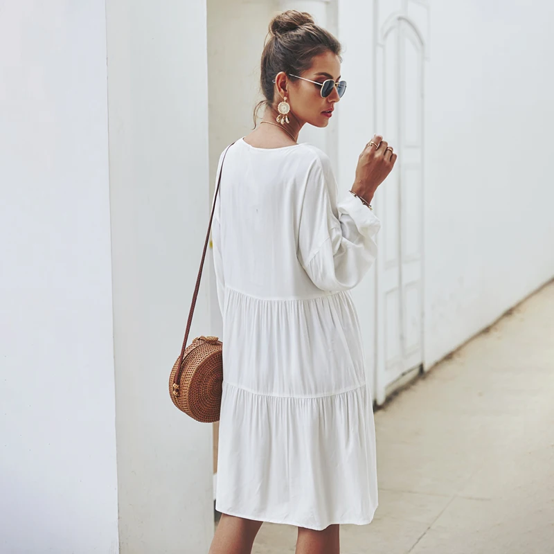Сарафан женский с длинным рукавом свободный белый летний Повседневный