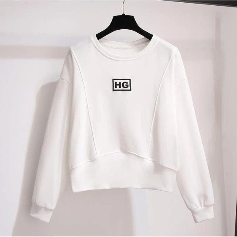 

Женский свитер с круглым вырезом, свободный белый топ в Корейском стиле на раннюю весну и осень, короткий топ с высокой талией, 2021