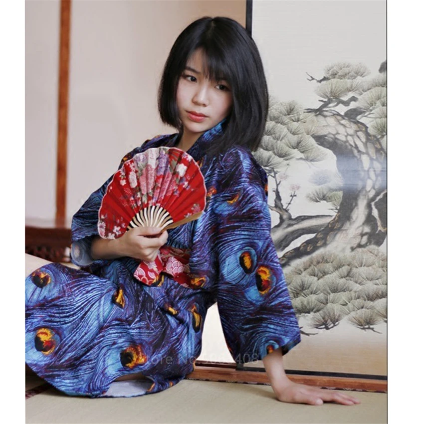 Платье кимоно в японском стиле женское винтажное праздничное с древним павлином