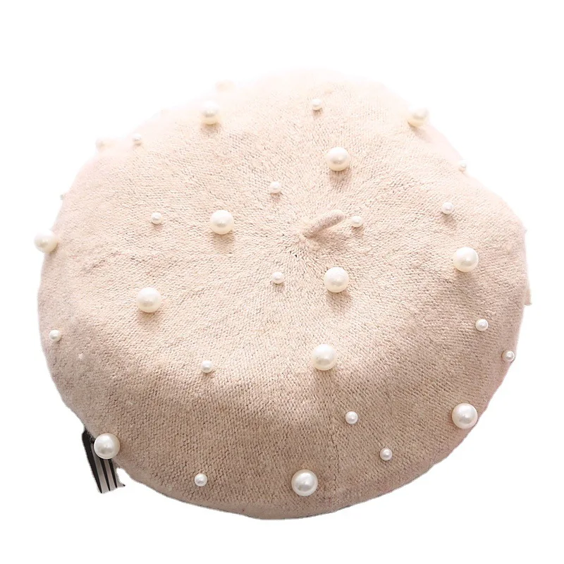 Женская теплая шерстяная Зимняя Шапка-бини с французским жемчугом шапка