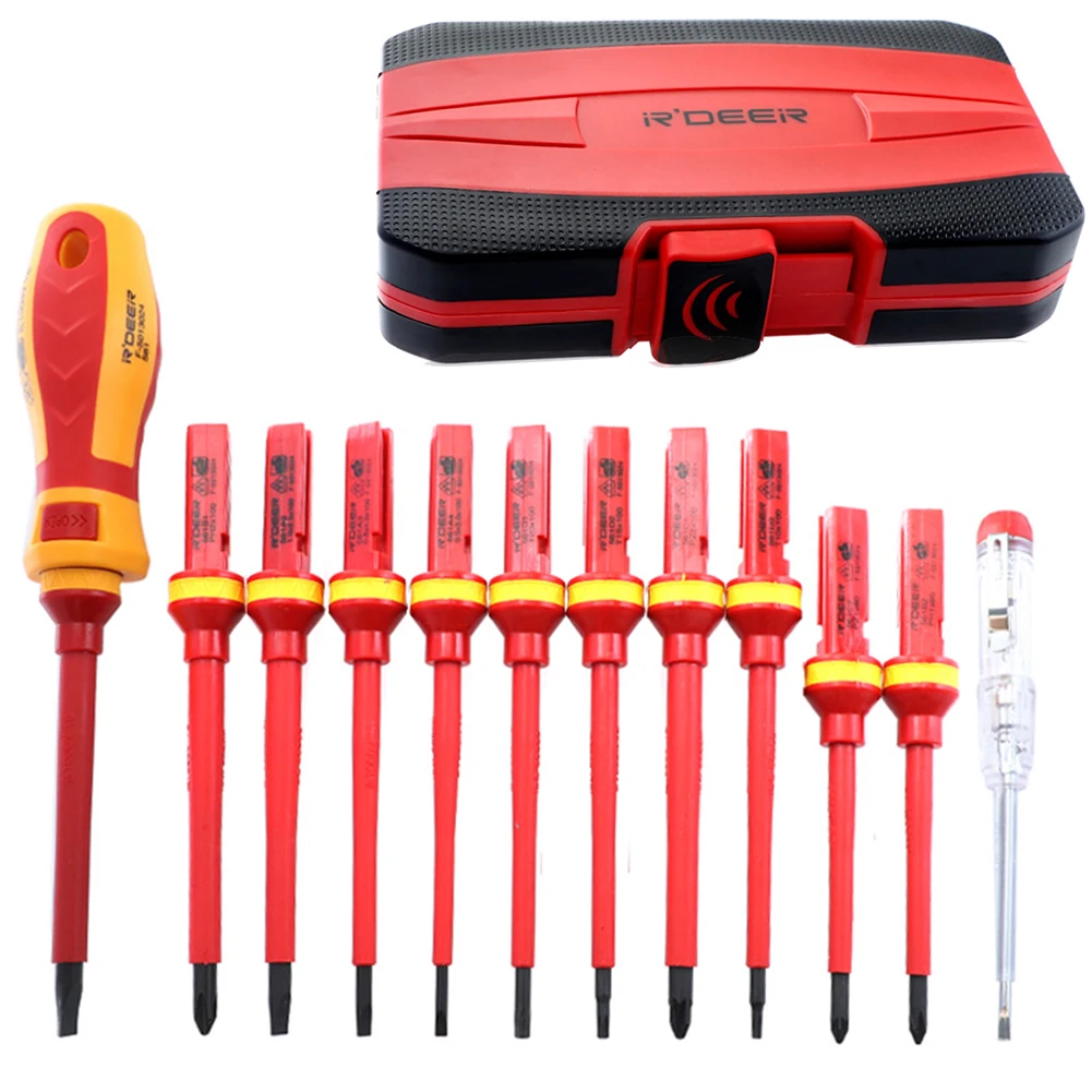 

13PCS Insulated Screwdriver Bit Set Electrician 1000V Set Magnetic Tips Interchangeable Durable Repair Hand Tools Kit Box