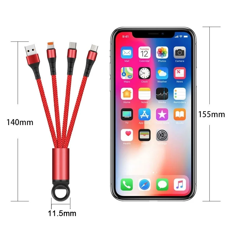 3 в 1 брелок зарядный кабель портативный дорожный короткий для Type C Micro USB IPhone шнур