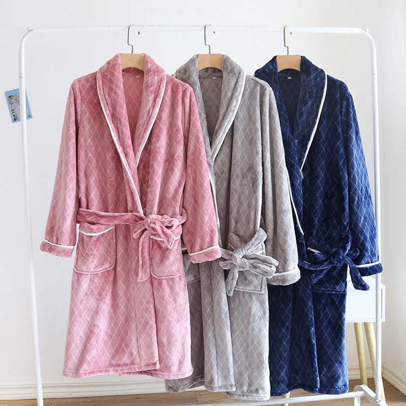 

Autumn Winter Women New Flannel Robe Thick Warm Velvet Sleepwear Bathrobe Long Sleeve Daily Nightgown Home Clothes Leisure Gown