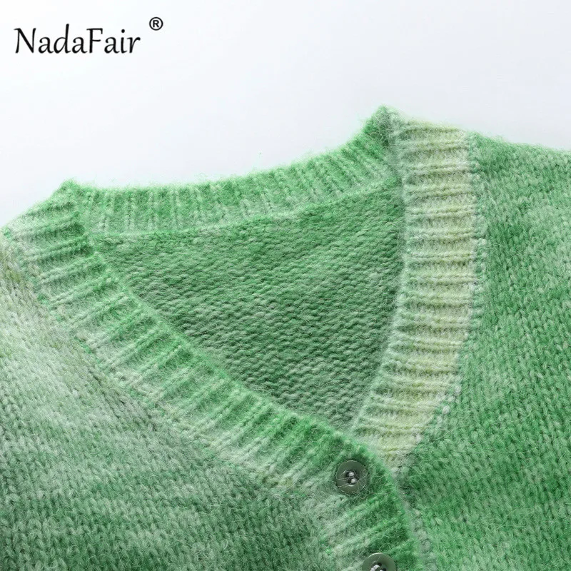 

Nadafair Sexy Cropped Cardigans Green Vintage Pullovers Tops Women 2021 V Neck Long Sleeve Autumn Button Up Y2k Knitted Sweater