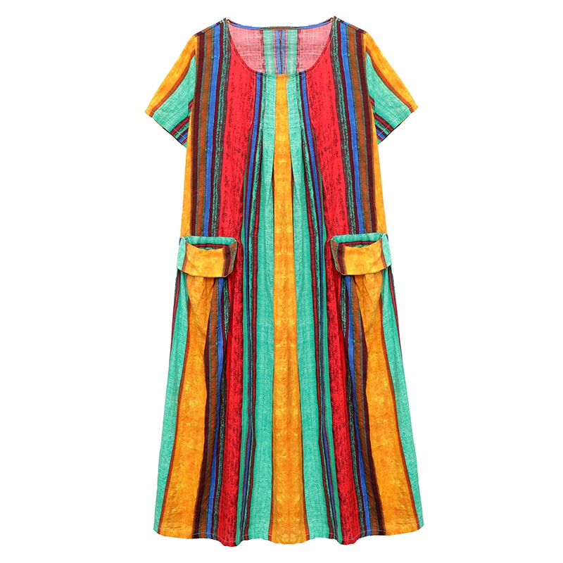 

2021 Summer Dress Bohemian Women short Sleeve Vintage Dress print Vestidos For Ladies Casual Floral plus size long Dresses
