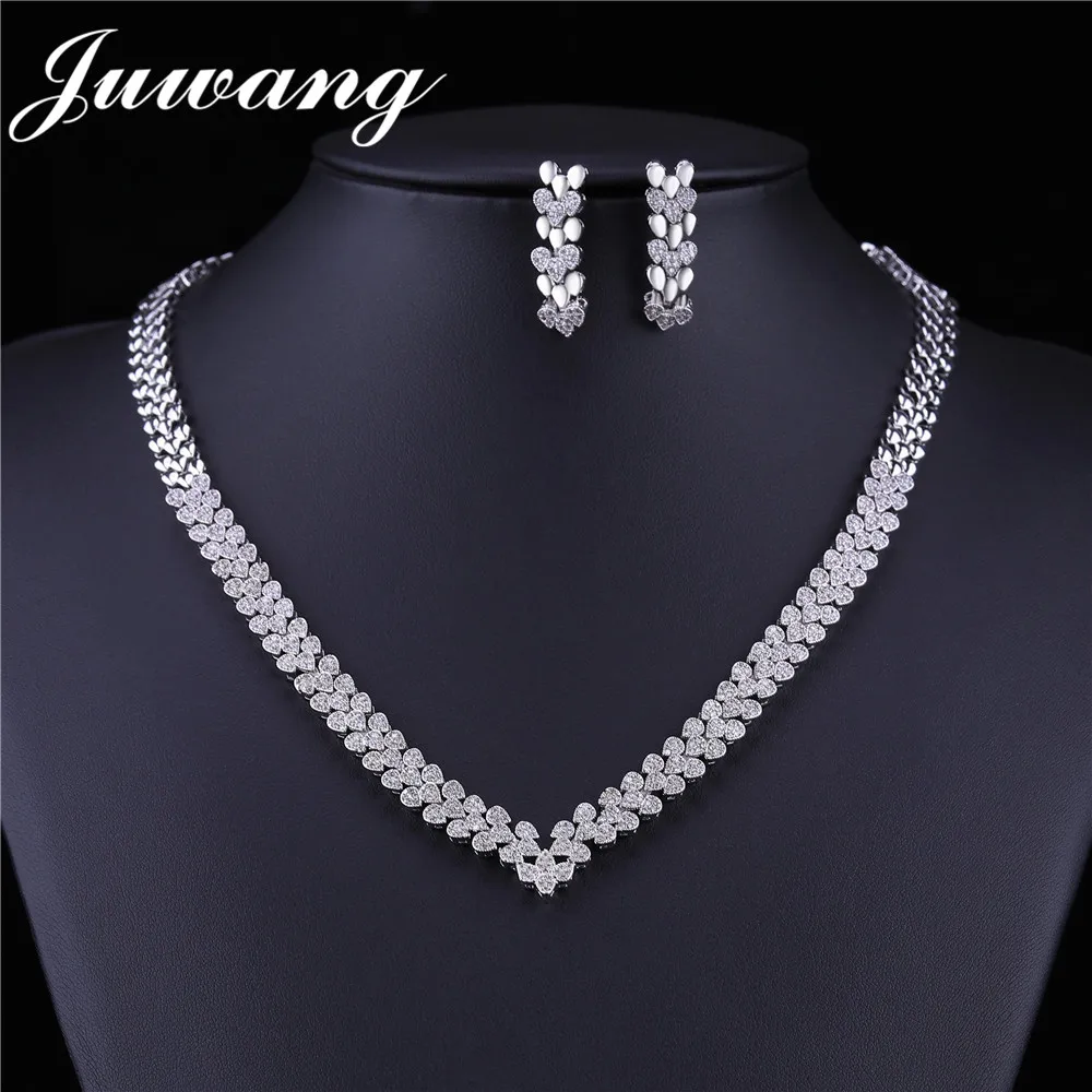 JS18120086 JUWANG кристалл круглые серьги ожерелье набор Bisuteria Свадебные Ювелирные наборы Серебряные стразы Acero inoxible Joyeria Mujer - Окраска металла: JS18120086
