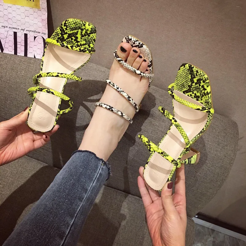 

Slippers Women Summer Luxury 2021 New Green Sexy High Heels Square Toe Fashion Muller Sandals Plus Size 35-41 Chaussure Femme