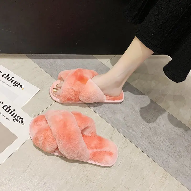 New Fashion Plush Slippers for Women's Outer Wear Non-slip Autumn and Winter Home Furnishing Cute Cotton Slippers for Women