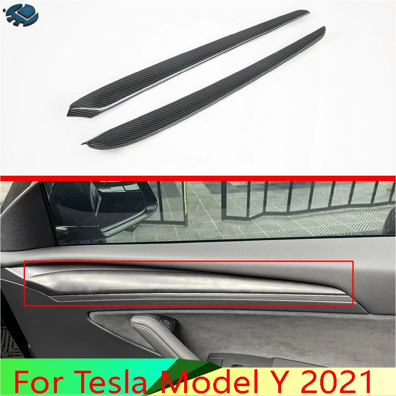 

For Tesla Model Y 2021 Car Accessories Carbon Fiber Style Car Inside Door Garnish Body Trim