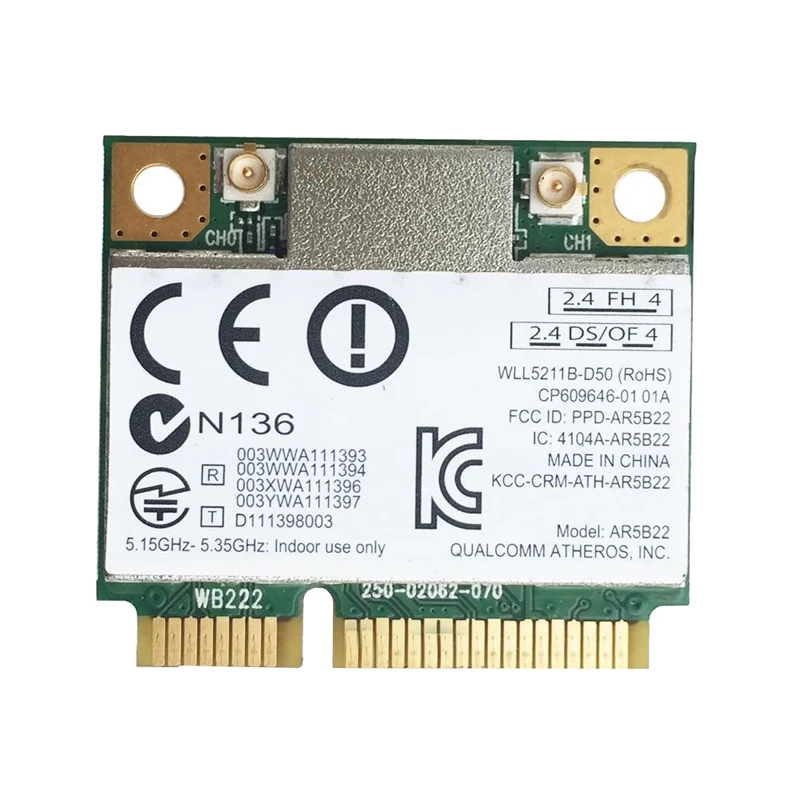 

AR9462 AR5B22 WB222 Half Mini PCIe 300Mbps+Bluetooth4.0 WLAN Wifi Wireless Card