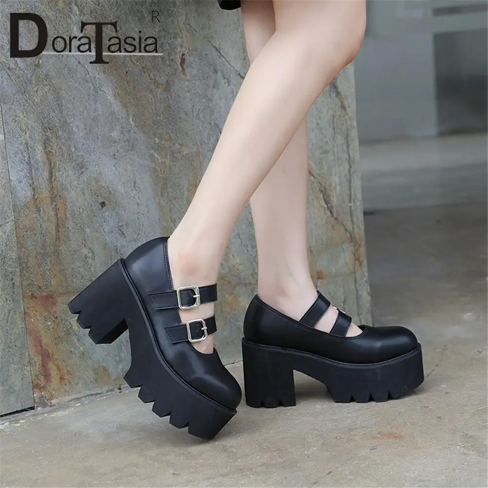 

DORATASIA 2021 New Arrivals Girl Platform Mary Janes Pumps Fashion Buckle Chunky High Heels Pumps Women Casual OL Shoes Woman