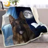 BlessLiving 3D Dog Sherpa Blanket on Bed German Shepherd Dog Throw Blanket Animal Bedspreads Day and Night Sky Moon Sofa Cover 1