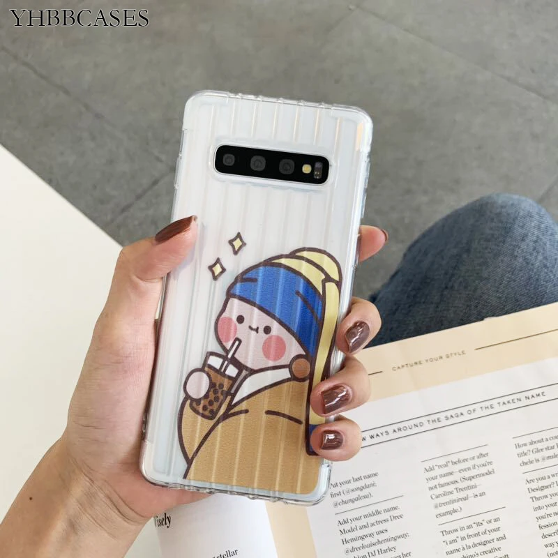 YHBBCASES пародия &quotЖемчужные Серьги Девушка&quot Прозрачный чехол для samsung Note 10 9 3D Stria
