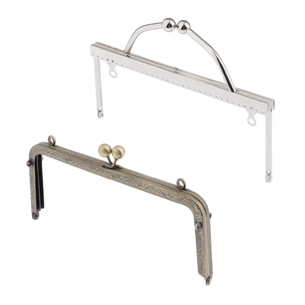 

2-Pack Metal Purse Frame Square Flower Smooth Clutch Kiss Clasp Lock Handle