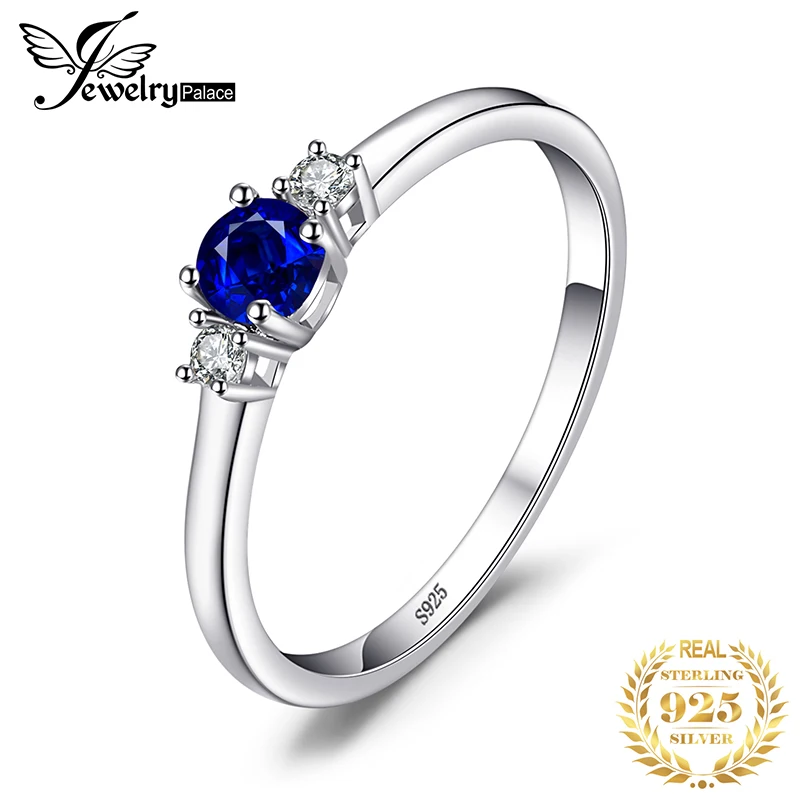 Jewelrypalace классический 0.5ct круглый создан сапфир 3 Камни Обручение обещание кольцо стерлингового серебра 925 Кольца для Для женщин