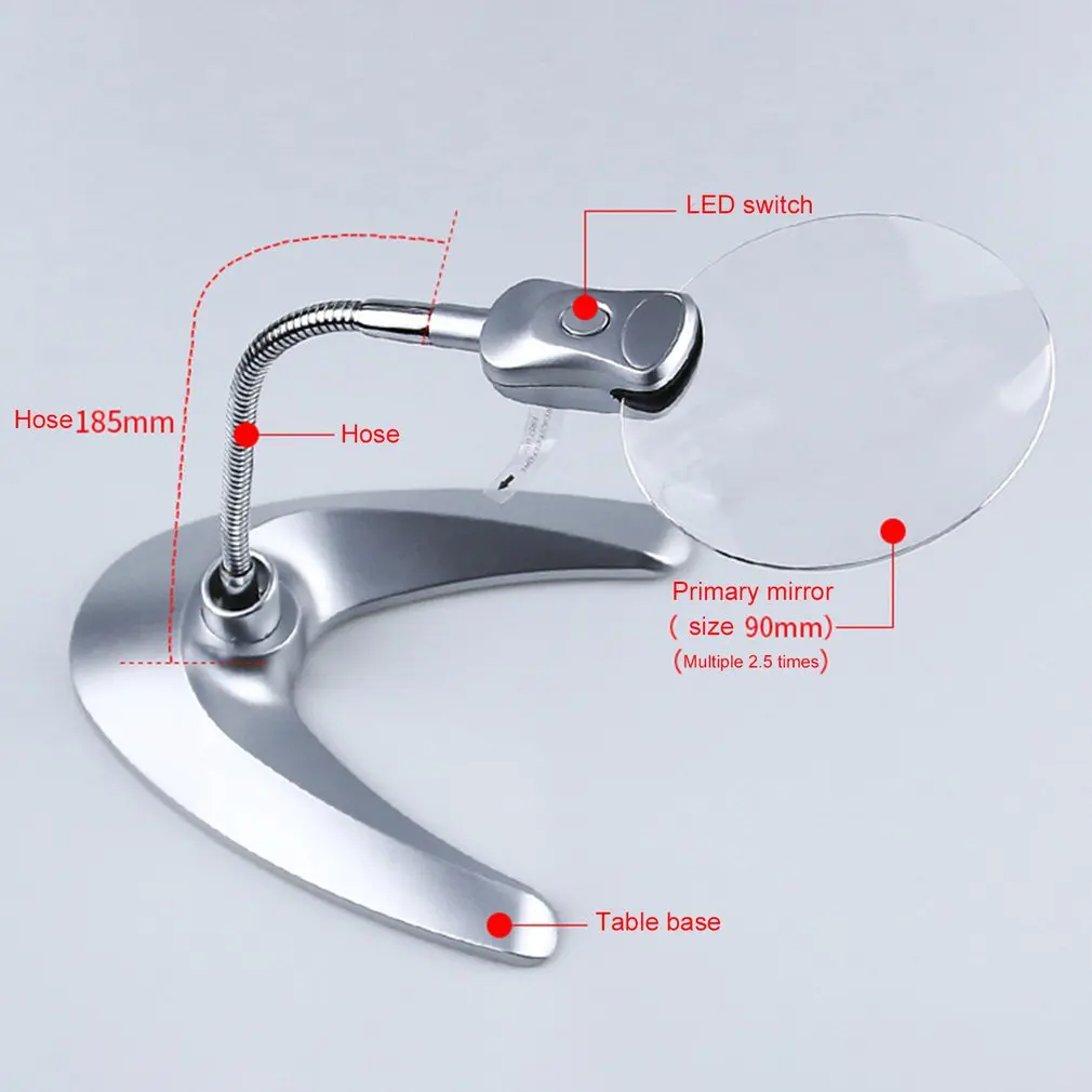 

Desktop Hose With Clip Wide Vision Magnifying Glass With LED Light Desktop Reading Magnifying Glass For Reading