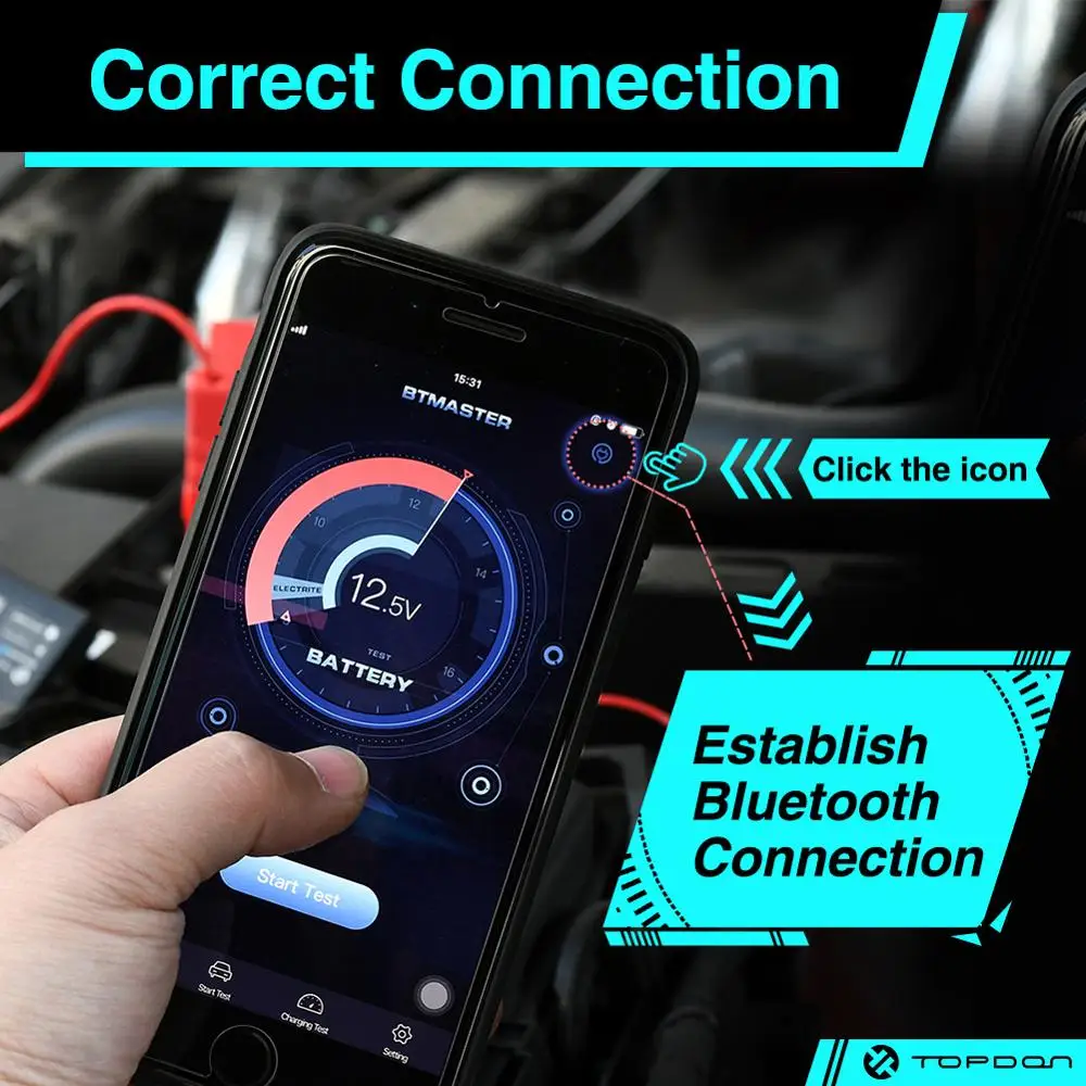 TOPDON BT мастер 12V 2000CCA Батарея тестер Bluetooth 4 0 монитор анализатор автомобиля