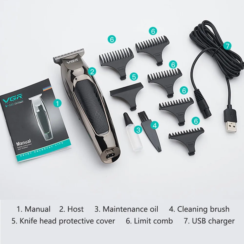 

VGR-030 Men Kid Hair Clippers Body Electric Trimmers Cutting Rechargeable Machine Shaver USB Retro Oil Head Electric Cutter Ki