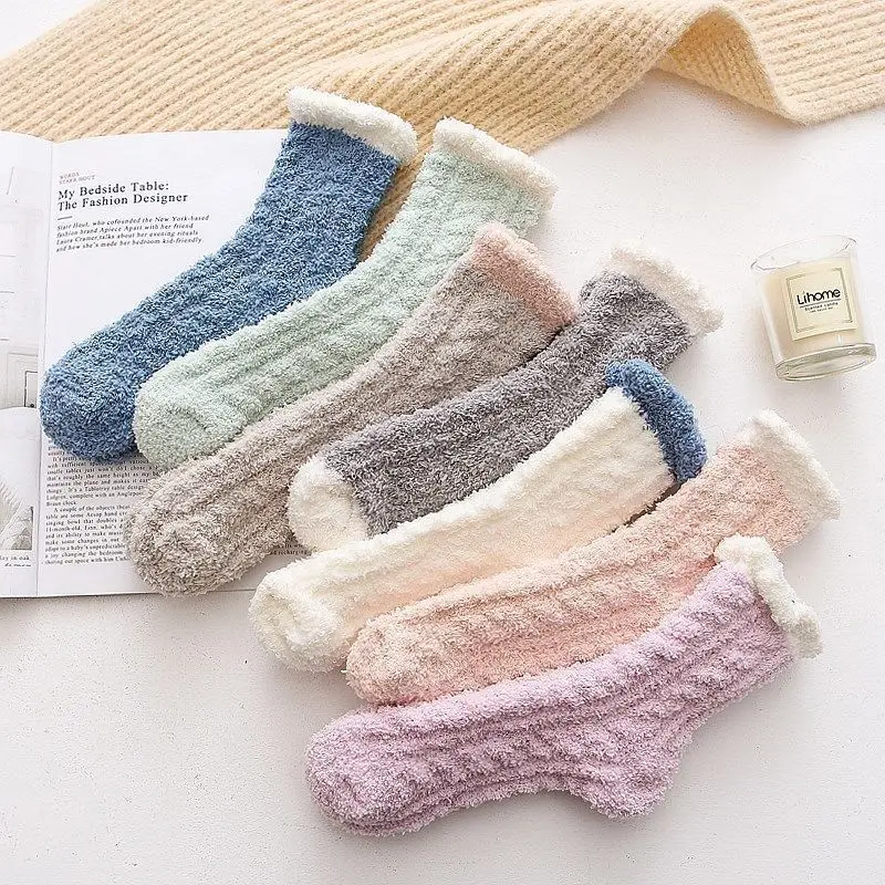 Ladies Women Winter Warm Soft Fluffy Bed Socks Lounge Slipper Coral Velvet Nylon Fleece Sleep Kawaii